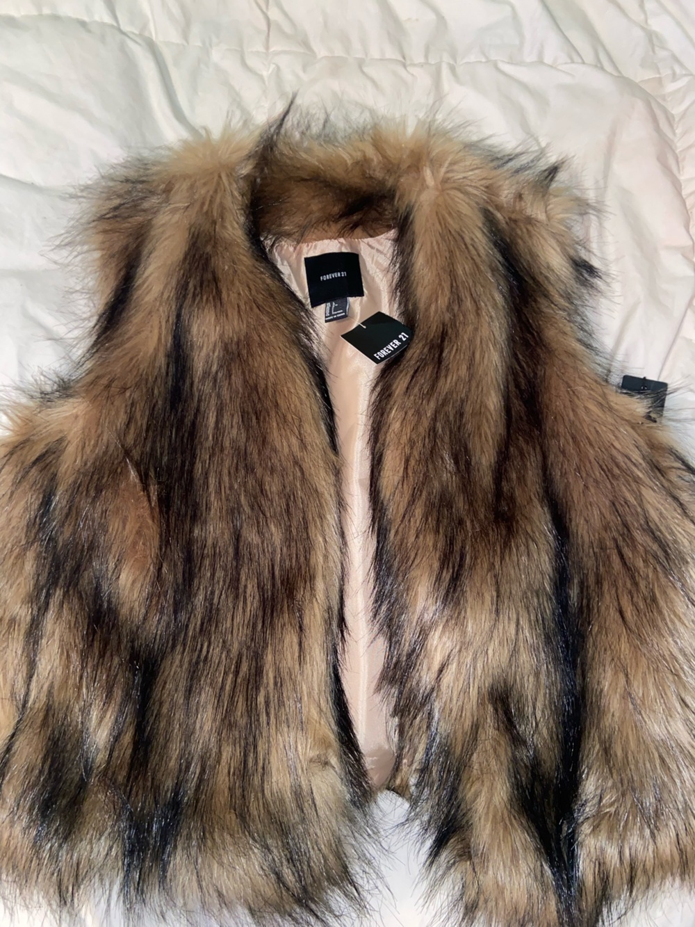 Forever 21 Faux Fur Vest in Tan and Black Blend